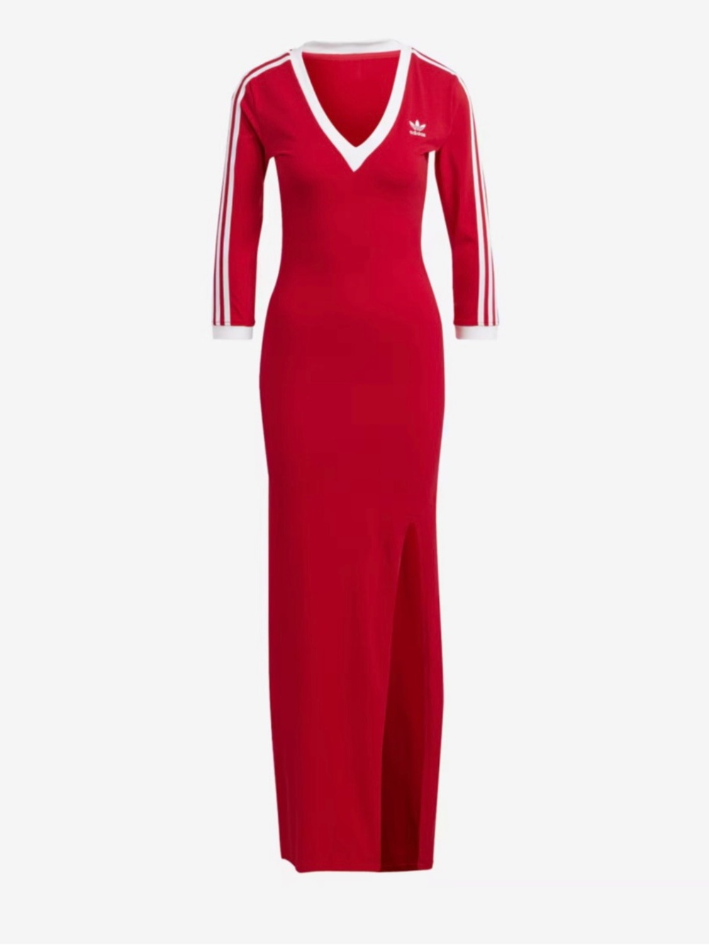 adidas Red V-Neck Long Maxi Dress with White Trim